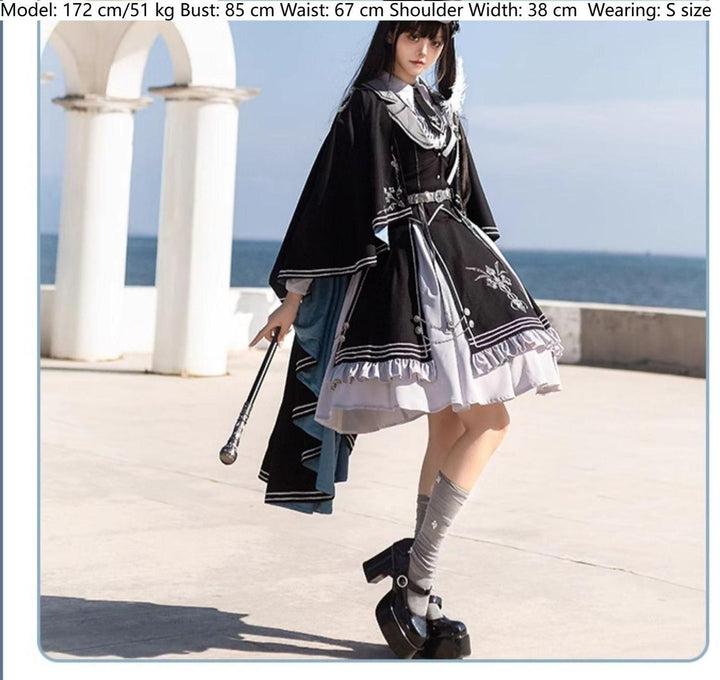 CHUNLV LOLITA~Dark Night Contract~Blue Military Lolita Dress Suit Skirt Elegant OP Cape