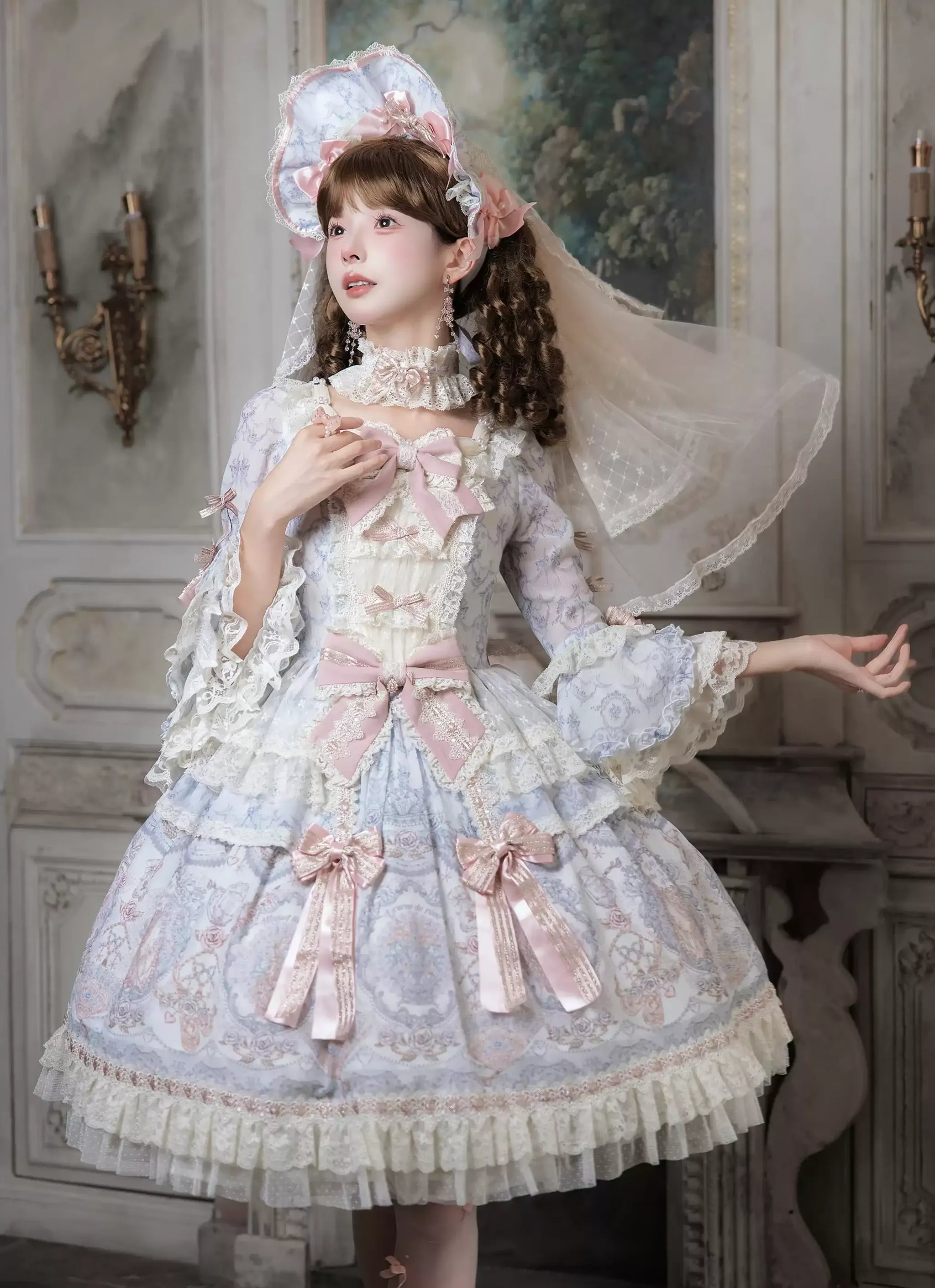 Rose Fragrance - Classic Lolita Lace JSK & OP Dress, Rose & Perfume Bottle Print 45850:865595