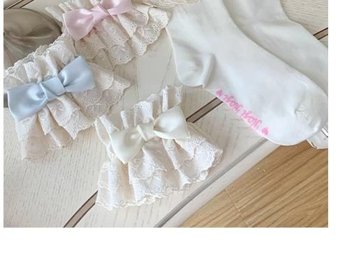 Roji Roji~Cotton Lolita Socks Lace Bow White Socks   