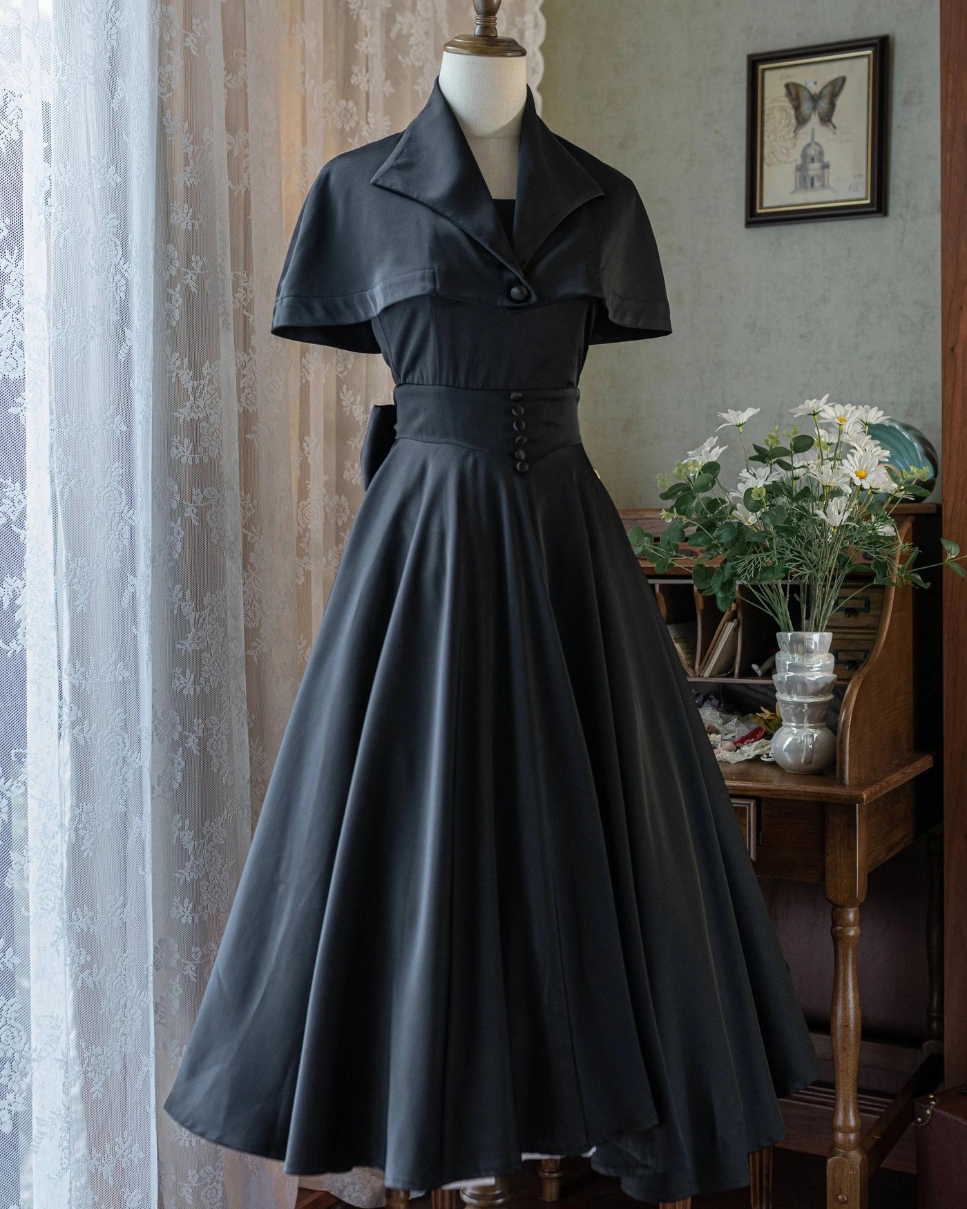 Airfreeing~To Herben~Elegant Lolita JSK Dress Ruffle Collar and Round Collar JSK Dress Set round collar JSK S black