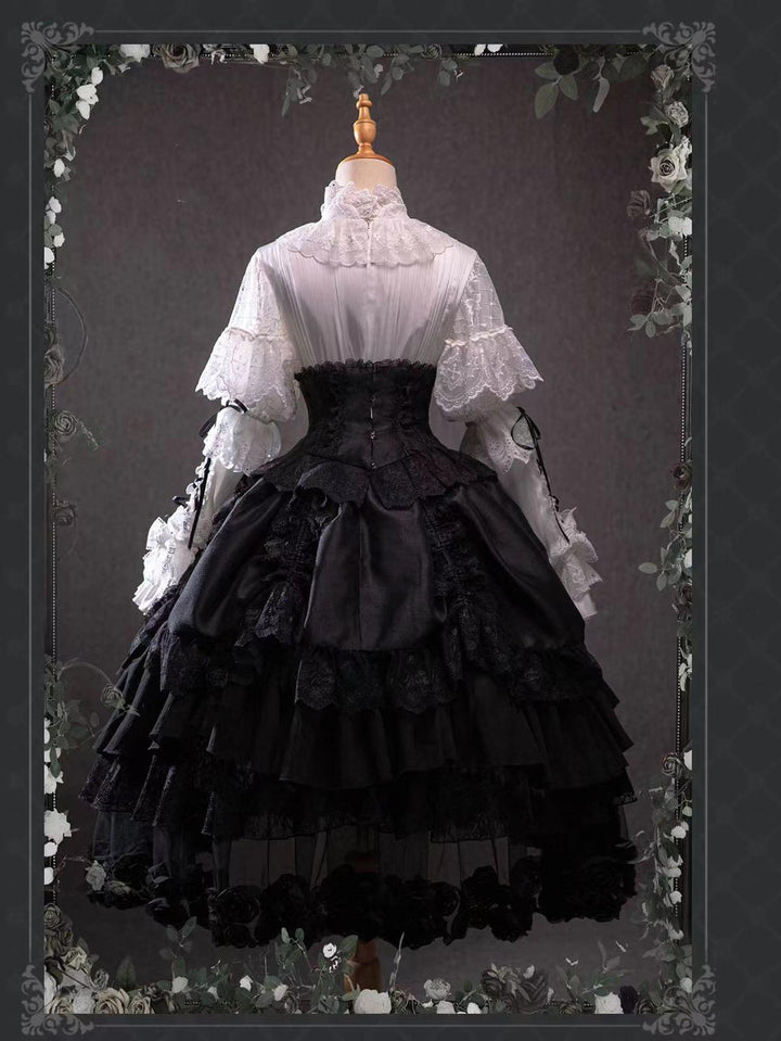 (BFM)Bramble Rose~Rose Deacon~Elegant Lolita Dress Black and White OP