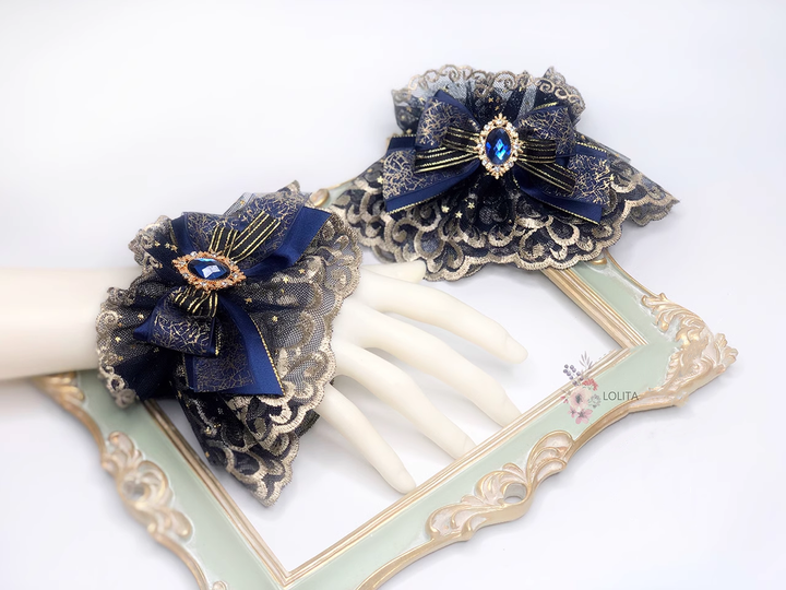 Qianye~Gorgeous Lolita Cuffs Indigo Hand Sleeves Lolita Accessory A pair of cuffs  