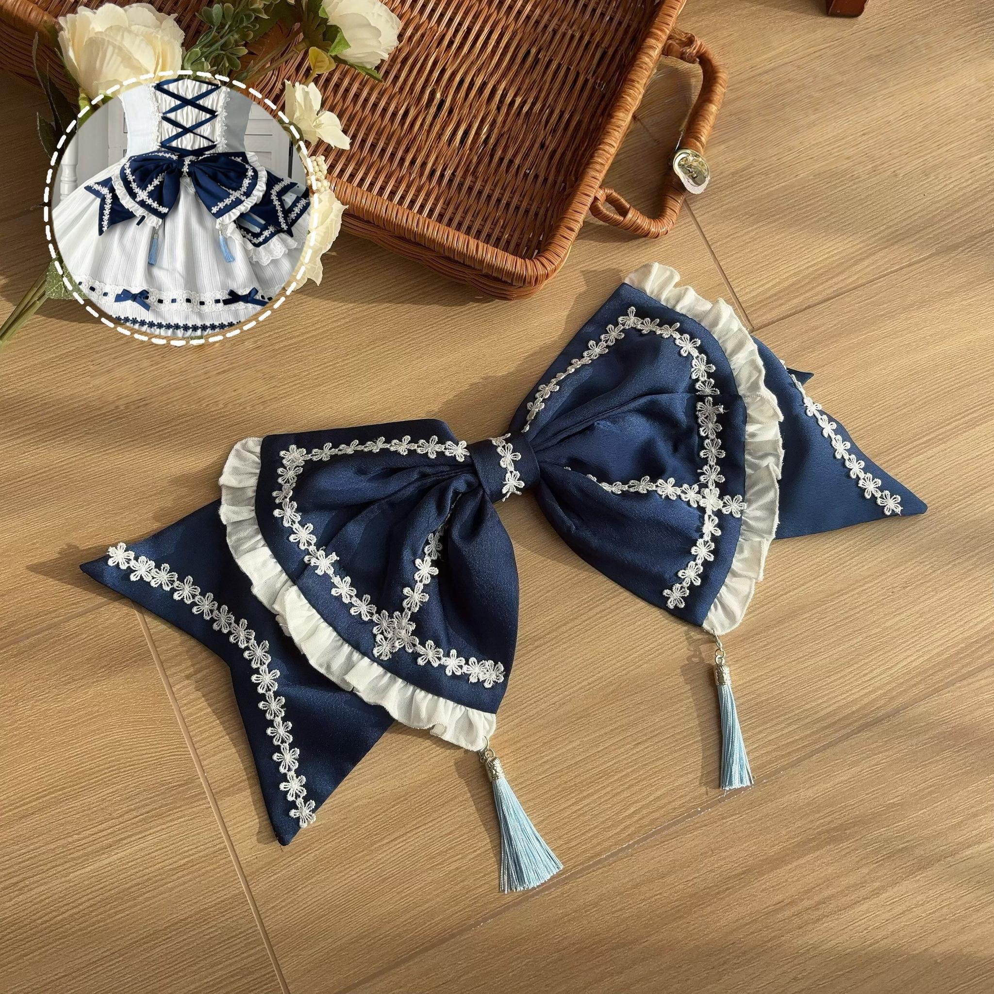 Blue and White Dream - Classic Lolita JSK Dress, Irregular Layered Hem Bow Trailing Only S