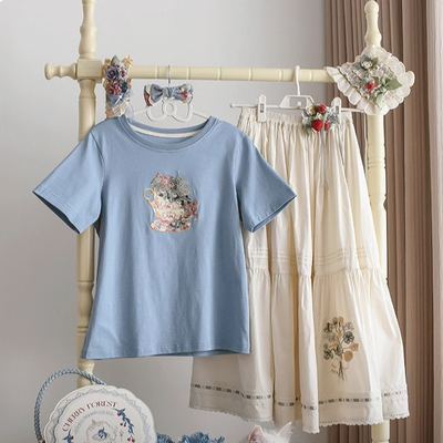 (BFM)NyaNya~Four Seasons Collection~Sweet Lolita T-shirt Summer Loose Fit Embroidered T-shirt   