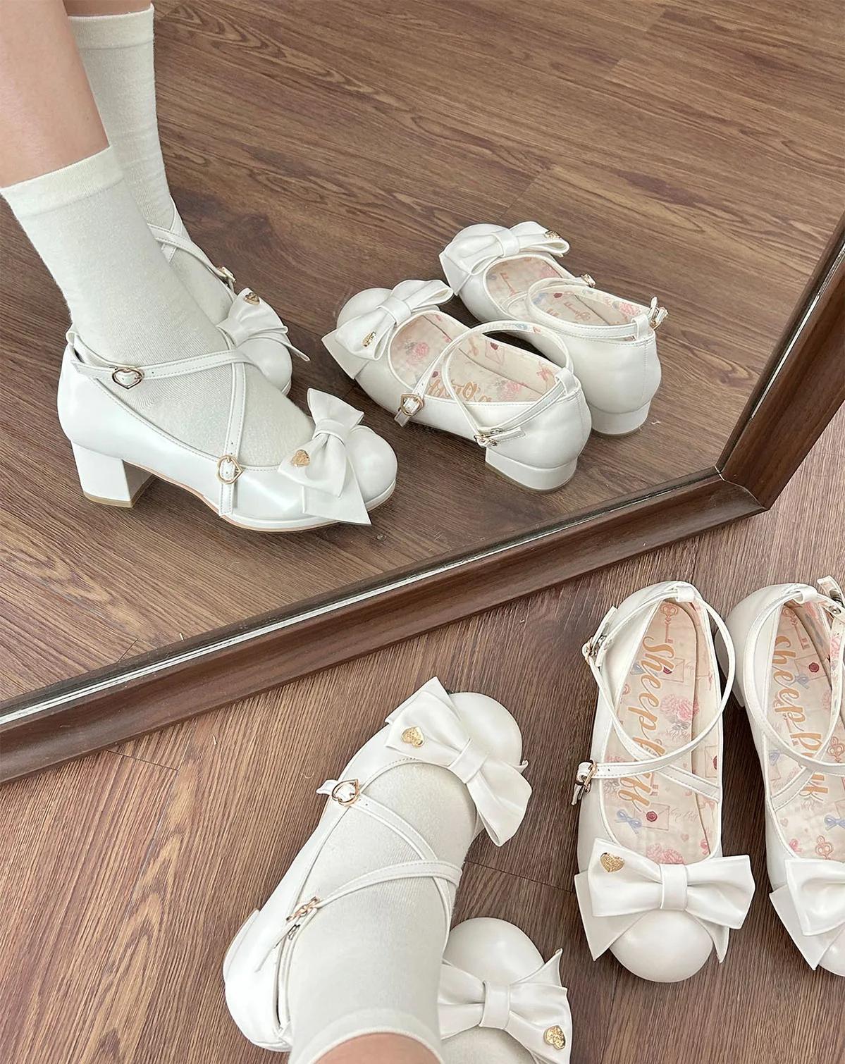 Miss Fondant - Sweet Lolita Cross Strap Shoes, Low & Mid Heels 45678:858864