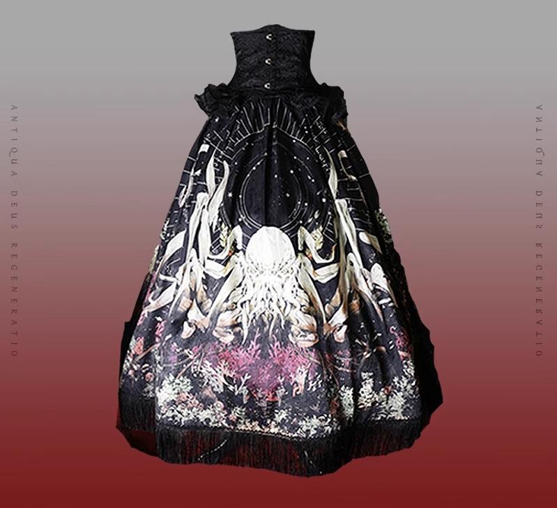 (BFM)Caged Bird Hotel~Reborn Ancient God~Gothic Lolita Shirt Plus Size Lolita Skirt Set S SK+black waistband 