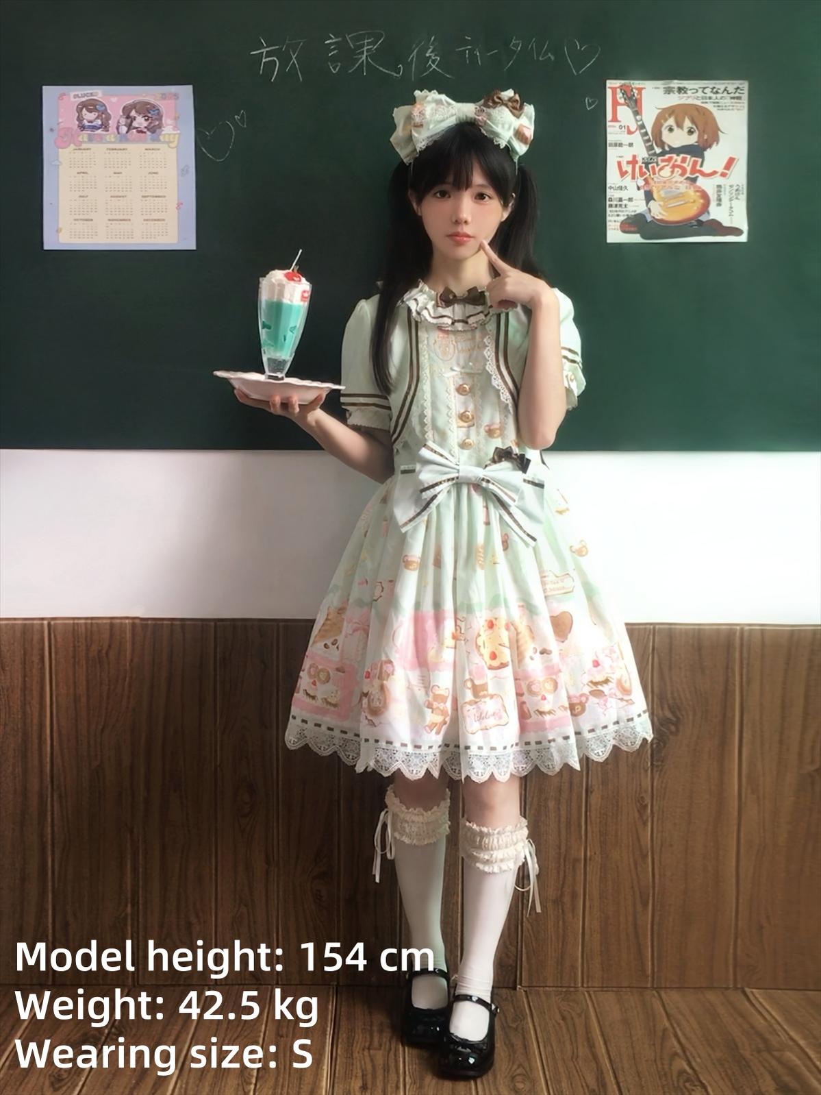 Babyblue - Dream Teahouse - Dessert Print Kawaii Lolita OP Dress Suit 43332:773698