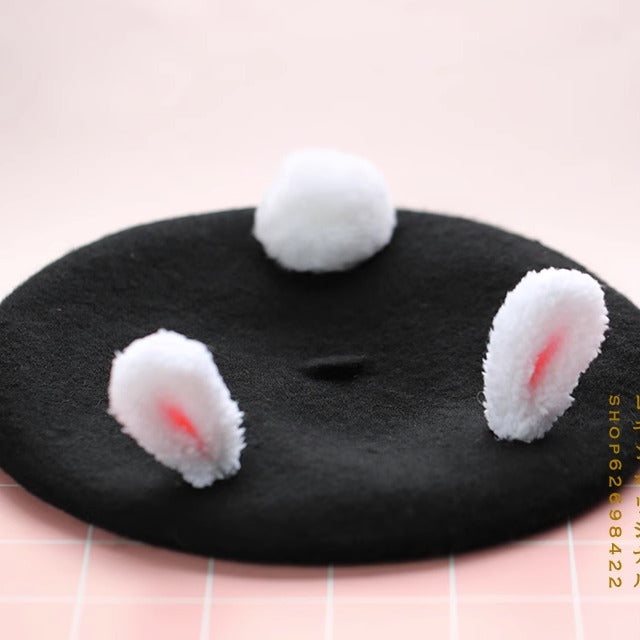 Xiaogui - Retro Lolita Christmas Deer Horn Beret Multicolors M black rabbit ears