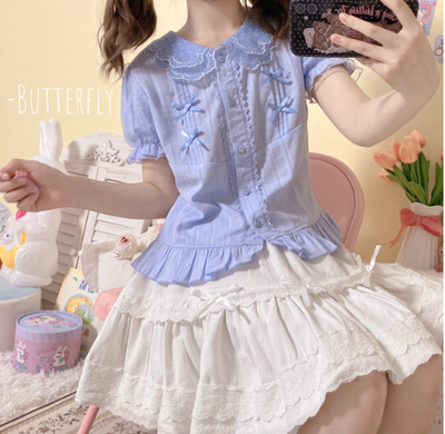 3 Puppets~Butterfly~Kawaii Lolita Short Sleeve Blouse   