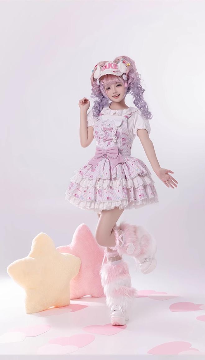 Confession Balloon~MBianyi Nuo Cream Pinafore~Sweet Lolita Loose Salopette Tiered Skirt (L M S) 40690:673216