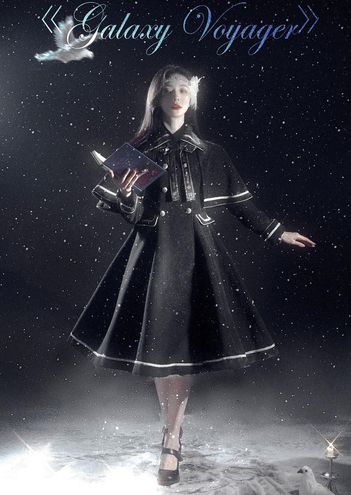 Unideer~Galaxy Traveler~Classic School Lolita Overcoat with Detachable Cape and Bow 39940:643448