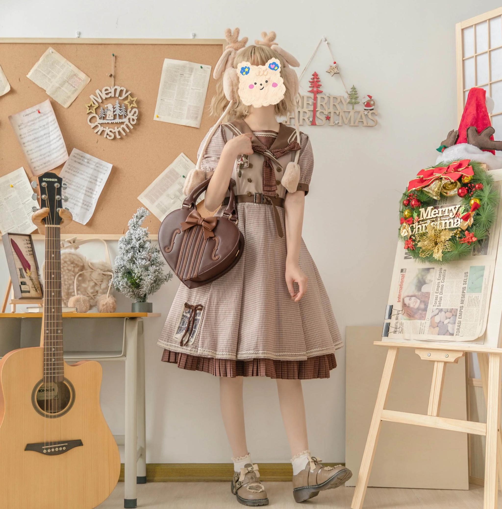 Heart of Violin - PU Classic Lolita Heart Shaped Bag, Violin and Bow Detail 45630:856495