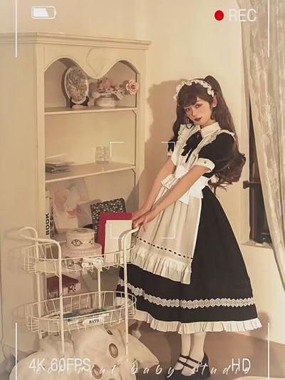 Your Princess~Maid Lolita Puff Sleeve Black Dress