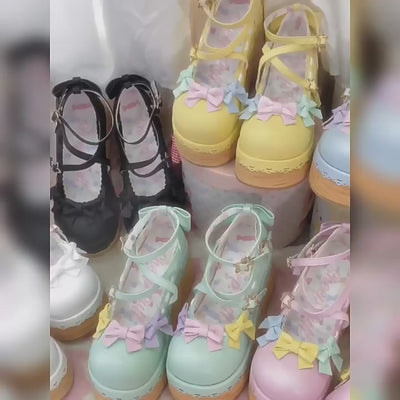 (Buy for me) Sheep Puff~Multicolors Handmade Sweet Lolita Bow Platform Shoes