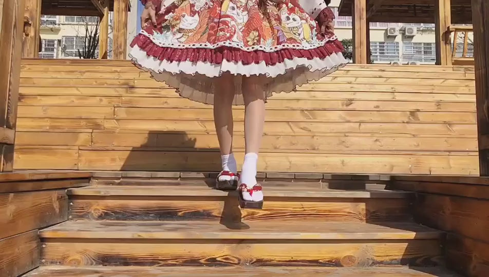 Alice Girl~Lucky Cat~Wa Lolita  Cat Printed Jumper Skirt