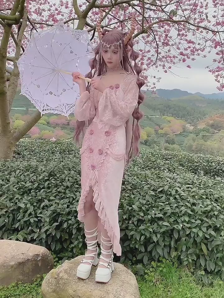 Blood Supply~Sakura Nightmare~Gothic Velvet Pink Mermaid Lolita Skirt