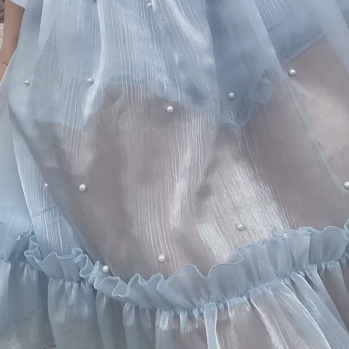 Polaris Lolita~Mermaid~Lolita Inspired Swimsuit with Tulle Overlay and Trailing