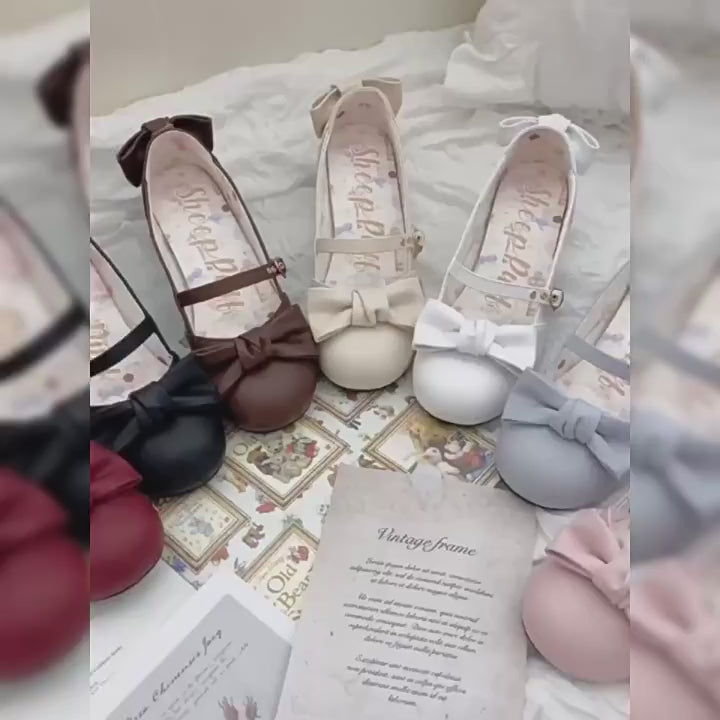 Sheep Puff - Elegant Lolita Bownot Retro High Heel Shoes