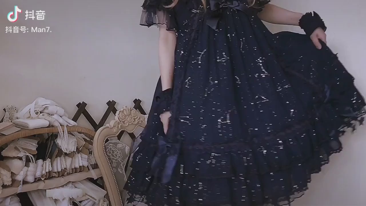 Whisper of Stars - Vintage Lolita OP Dress Constellation-themed Black Lolita Dress