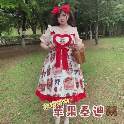 Niu Niu~Apple Teddy~Summer Plus Size Sweet Lolita JSK