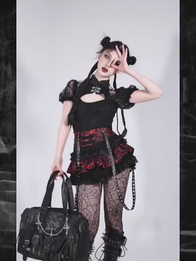 Blood Supply~Dark-themed Lolita Black Lace Fake Bolero Top
