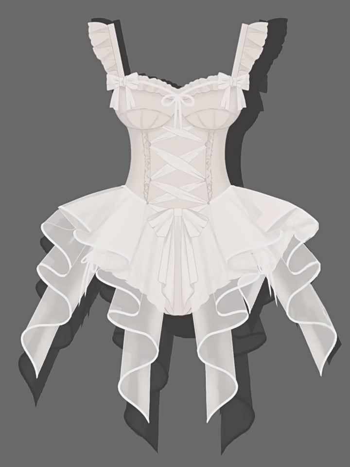 Your Princess~White Lolita Inspired Swimsuit with Pearls and Tulle Overlay