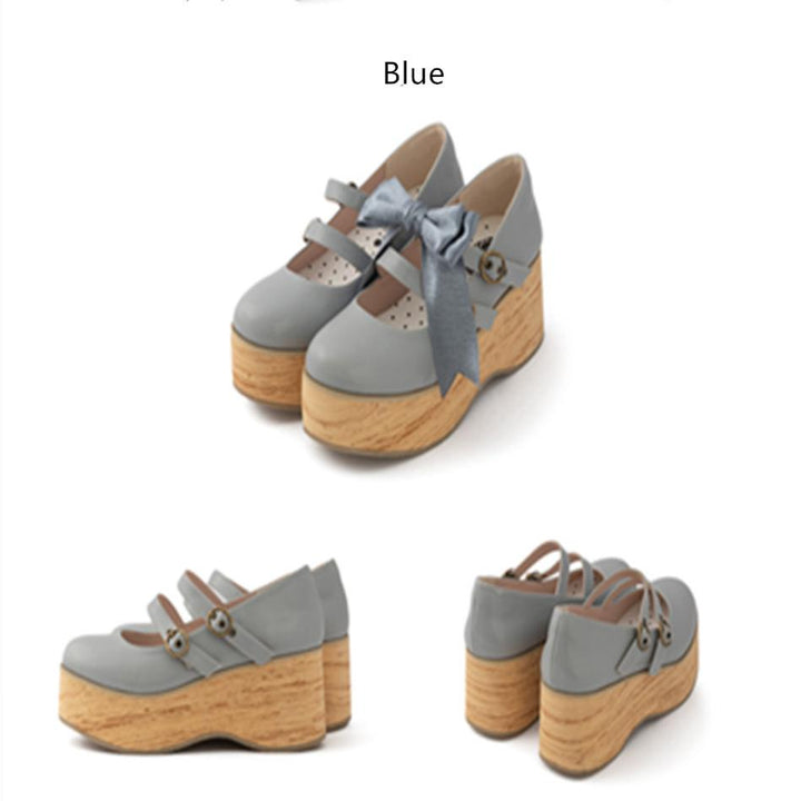 MODO~Pointed Toes Thick-Soled Wood Grain Shoes