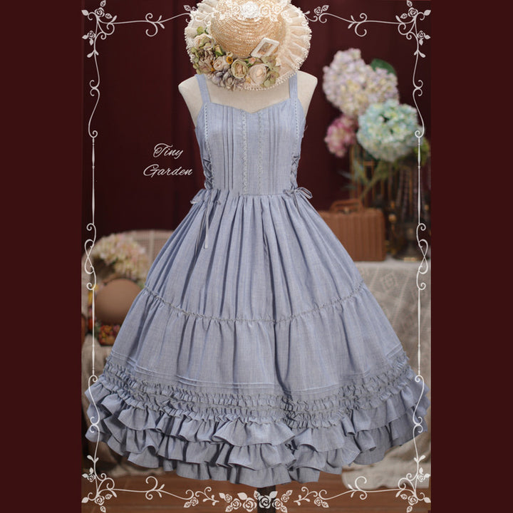 Tiny Garden~Garden Dance 2.0~Elegant Lolita JSK Dress Side Drawstring Bow S gray blue (suit for all seasons) 
