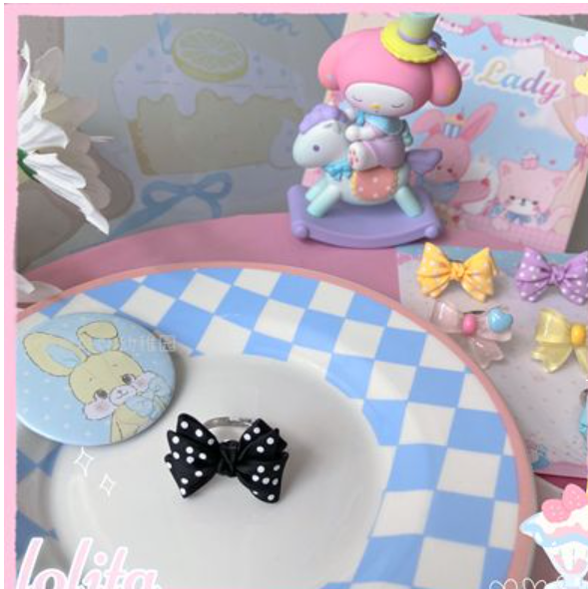 Bear Doll - Kawaii and Sweet Lolita Bowknot Ring black