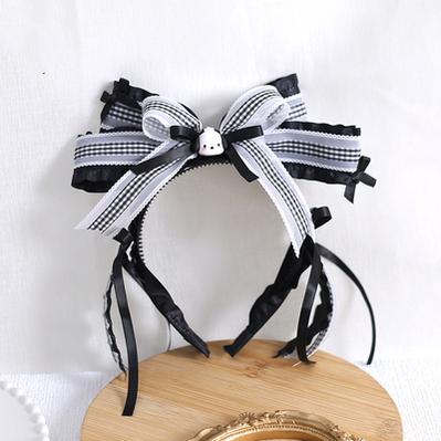 Xiaogui~Kawaii Pochacco Black White Sweet Lolita Headdress No.6 black large bow KC  