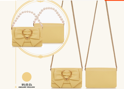 BerryQ~Pearl Chain Crossbody Lolita Handbag Creamy Yellow  