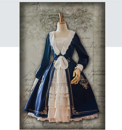 Surface Spell~Unfinished Book~Academy Sailor Collar Embroidery OP S navy blue without stripes 