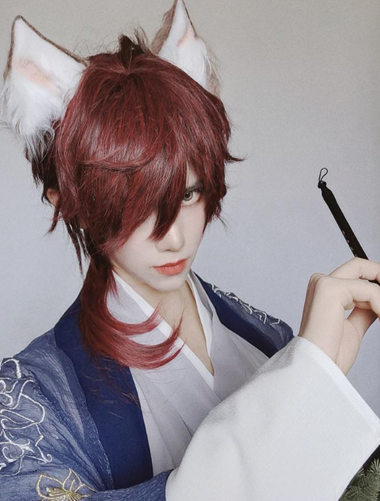 PippiPalace - Wolf Boy - Ouji Lolita Prince Red Trailing Wig wine red
