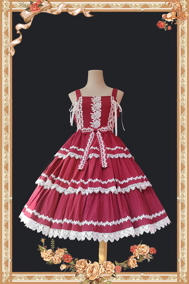 Infanta~Cake Tree~Classic Lolita JSK Dress Tiered Lace Dress S red-white JSK