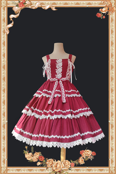 Infanta~Tiered Lace Classic Lolita JSK Dress S red-white 
