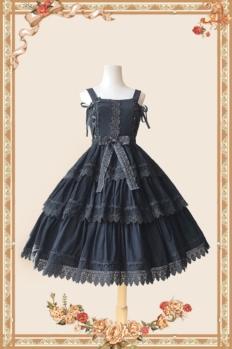 Infanta~Cake Tree~Classic Lolita JSK Dress Tiered Lace Dress S black JSK 