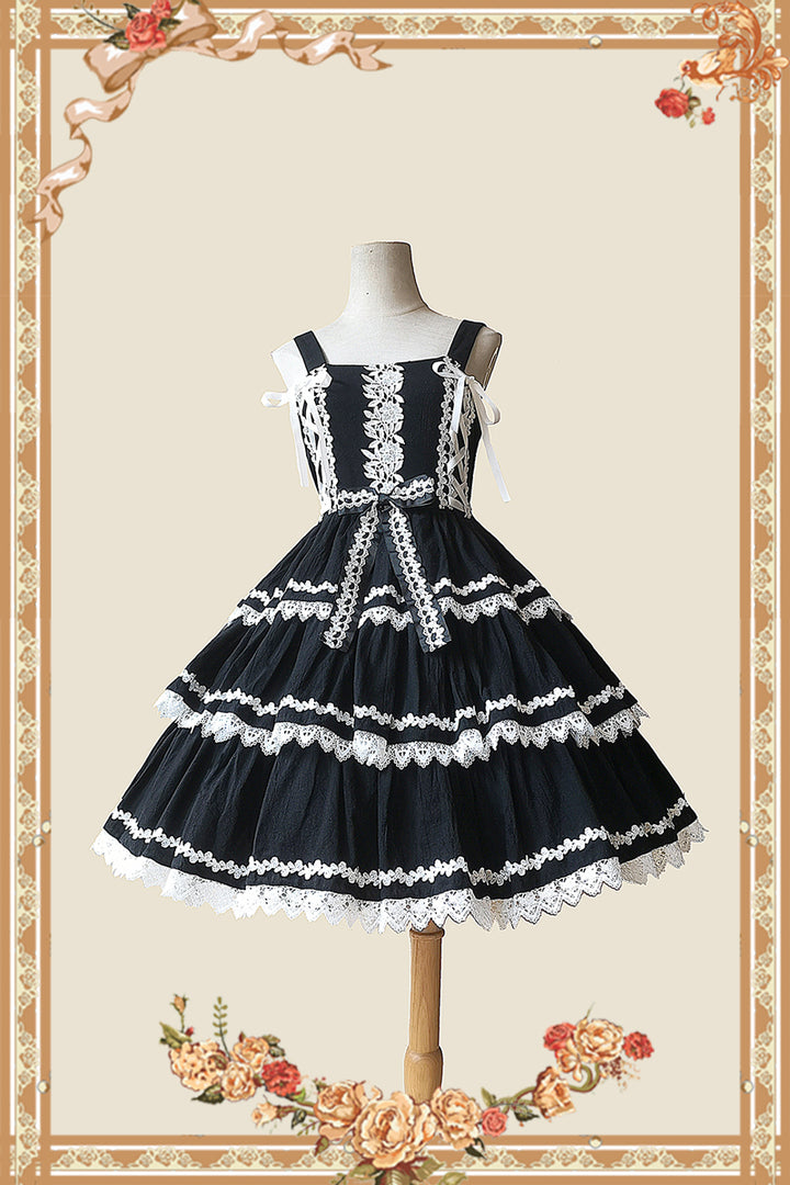 Infanta~Cake Tree~Classic Lolita JSK Dress Tiered Lace Dress S black-white JSK 