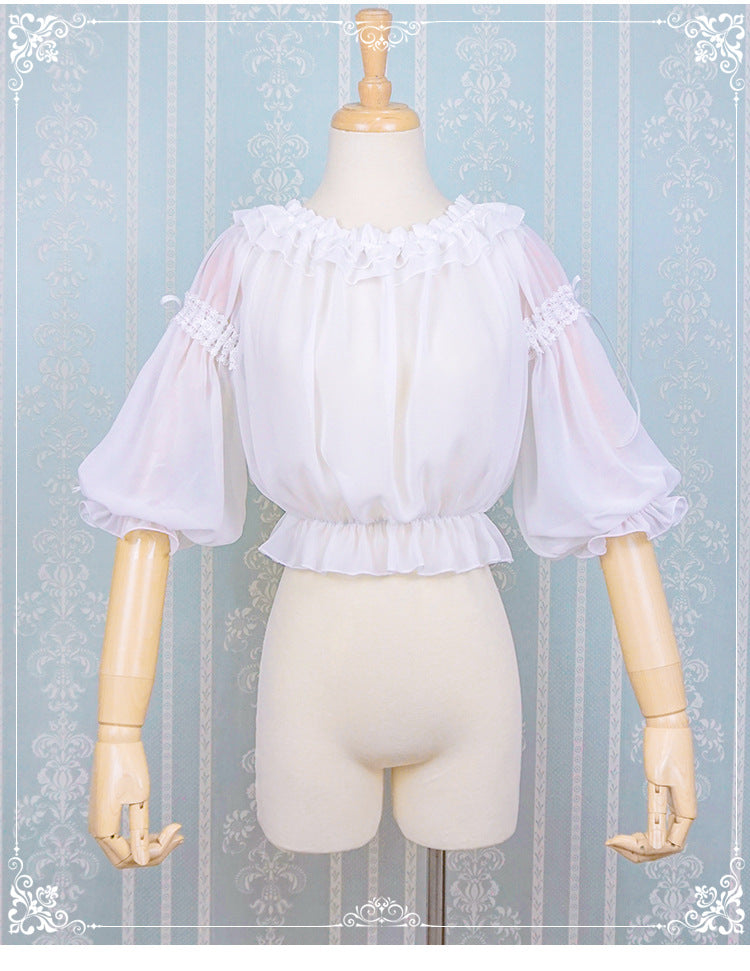 Eieyomi-Middle Sleeve Chiffon Lolita Blouse One Size white