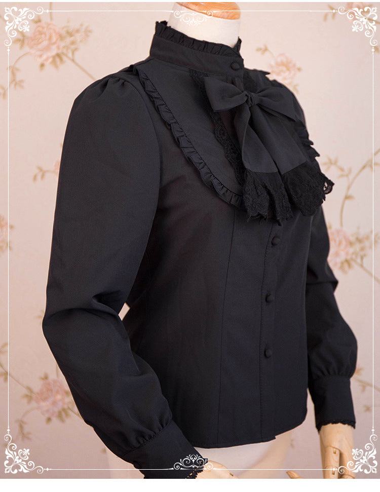 Eieyomi~Elegant Autumn Winter Lolita Velvet Blouse S black 