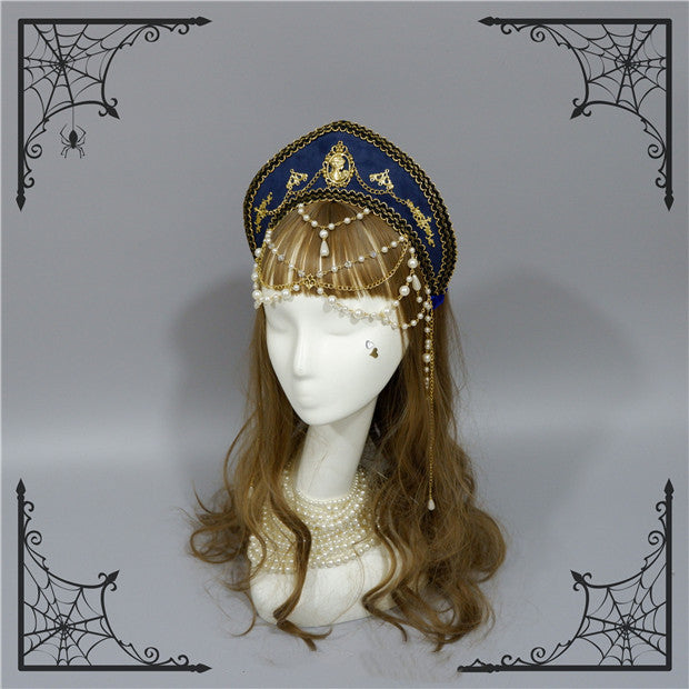 Foxcherry~Retro Lolita Gorgeous Bead Chain Headdress Multicolors dark blue  