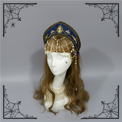 Foxcherry-Palace Retro Gorgeous Bead Chain Headdress Multicolors free size dark blue 