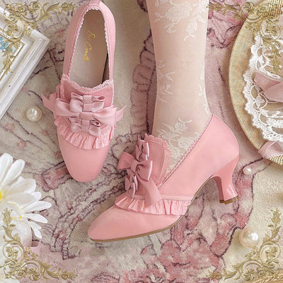 Iris Corolla~Queen Mary~Bows High Heels Lolita Shoes 35 peony pink 
