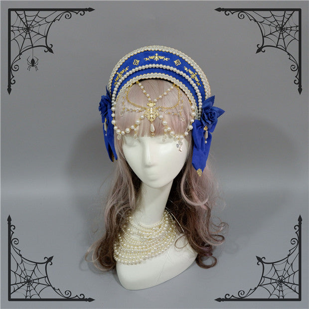 Fox Cherry-Lolita Palace Retro Gorgeous Flowers Headdress sapphire blue