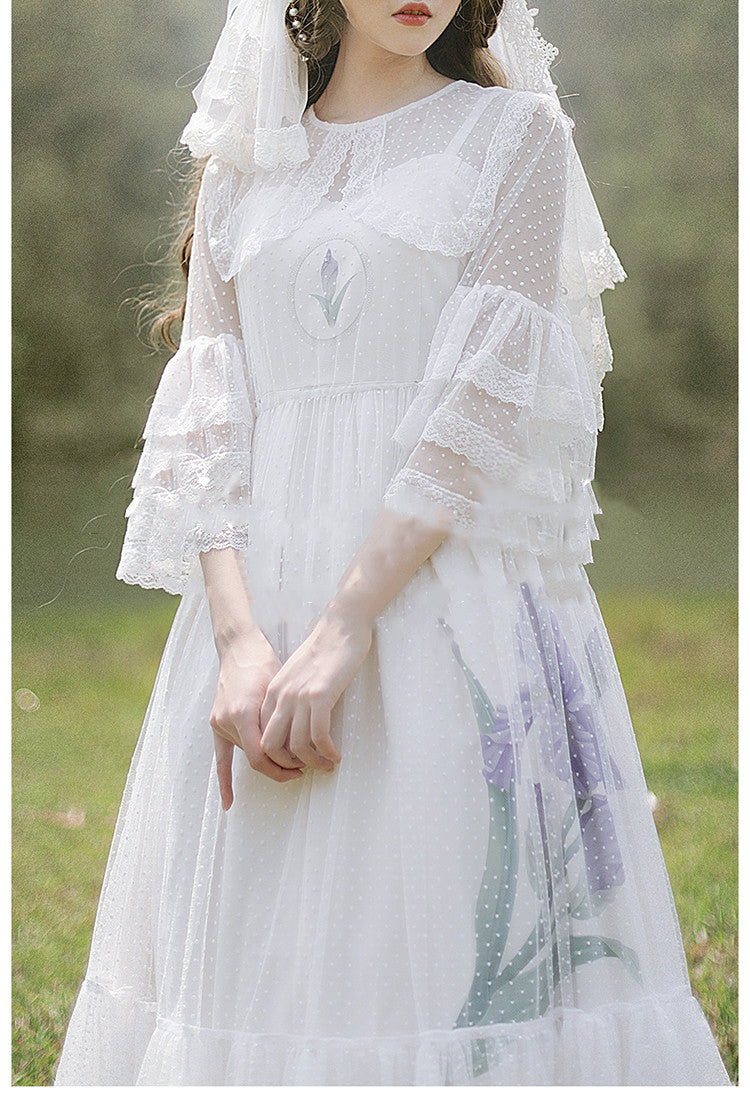 Beleganty~Fleur-de-lis~ Lolita Polka Dot Dress Free size white gauze cover 