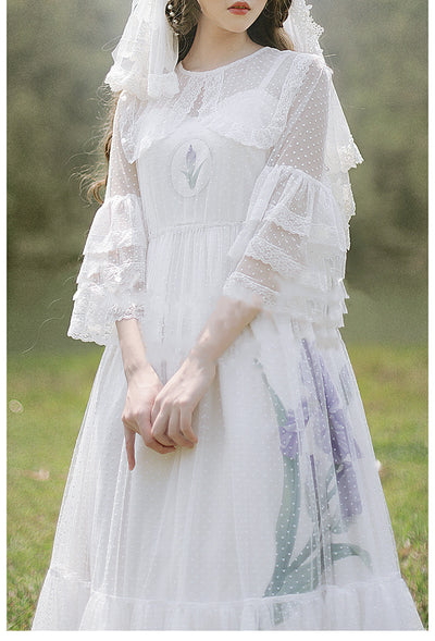 Beleganty~Fleur-de-lis~ Lolita Polka Dot Dress Free size white gauze cover 