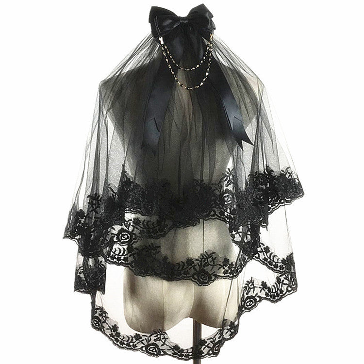 Gothic Retro Lace Double Layers Lolita Veil black color  
