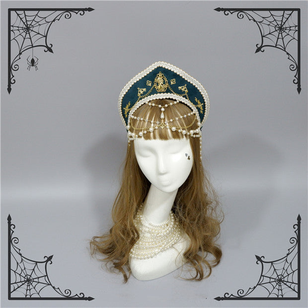 Foxcherry - Retro Lolita Gorgeous Bead Chain Headdress Multicolors green
