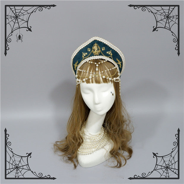 Foxcherry-Palace Retro Gorgeous Bead Chain Headdress Multicolors free size green 