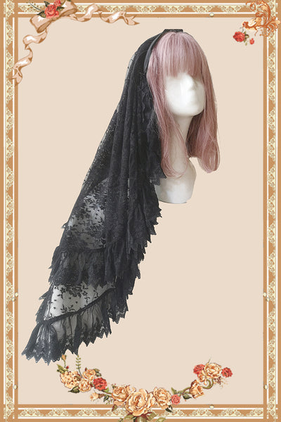 Infanta~Gothic Lolita Vail Double-layer Lace Headdress free size black 