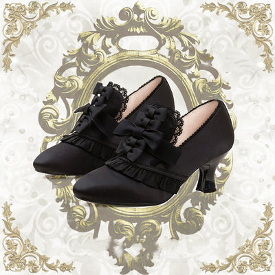 Iris Corolla~Queen Mary~Bows High Heels Lolita Shoes 35 black 
